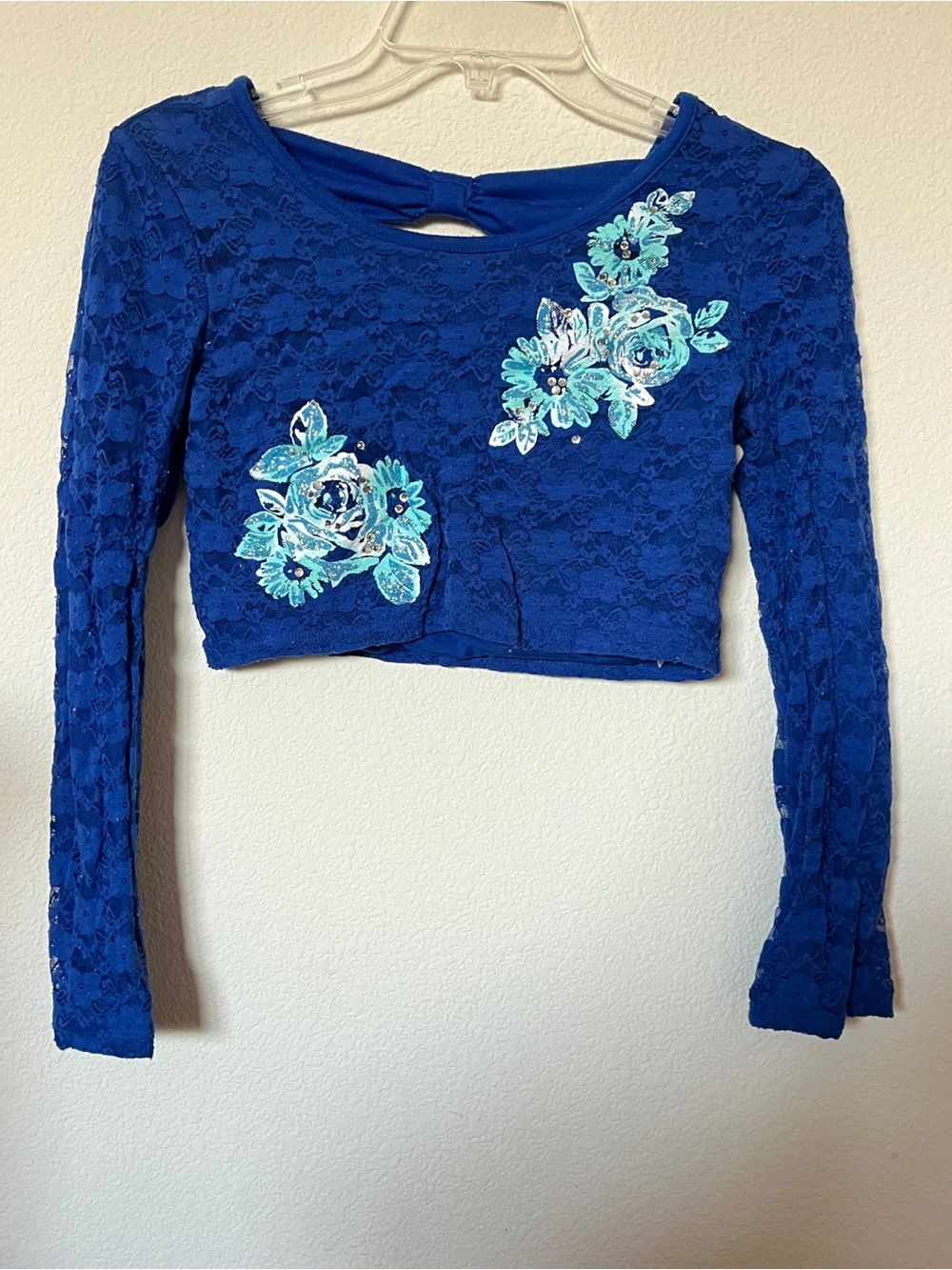 Justice Blue Floral Lace Crop Top